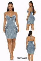 Women's Halter Acid Wash Denim Bodycon Mini Dress
