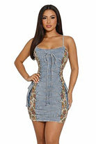 Women's Strapless Lace-Up Front Denim Bodycon Mini Dress