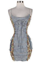 Women's Strapless Lace-Up Front Denim Bodycon Mini Dress - photo 2