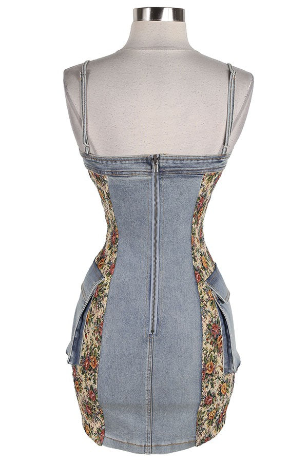 Women's Strapless Lace-Up Front Denim Bodycon Mini Dress - photo 4