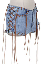 Women's High-Waist Lace-Up Side Light Wash Denim Shorts - photo 3