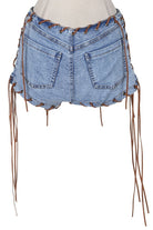 Women's High-Waist Lace-Up Side Light Wash Denim Shorts - photo 4