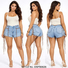 Women's High-Waist Lace-Up Side Light Wash Denim Shorts