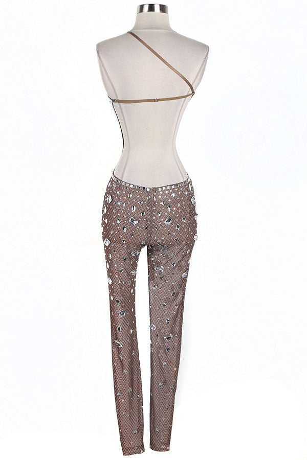Women's Rhinestone One-Shoulder Keyhole Jumpsuit - photo 4