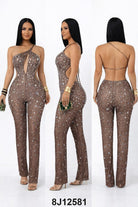 Women's Rhinestone One-Shoulder Keyhole Jumpsuit