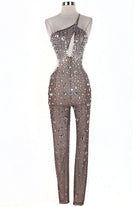 Women's Rhinestone One-Shoulder Keyhole Jumpsuit - photo 2