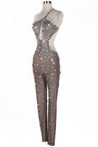 Women's Rhinestone One-Shoulder Keyhole Jumpsuit - photo 3