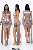 Women's Metallic Lace-Up Halter Side Cutout Mini Dress