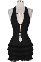 Women's black shell trim halter lace ruffle romper - photo 4