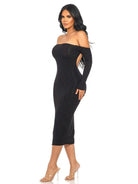 Women's Black Midnight Allure Open Back Long Sleeve Midi Dress – front view
