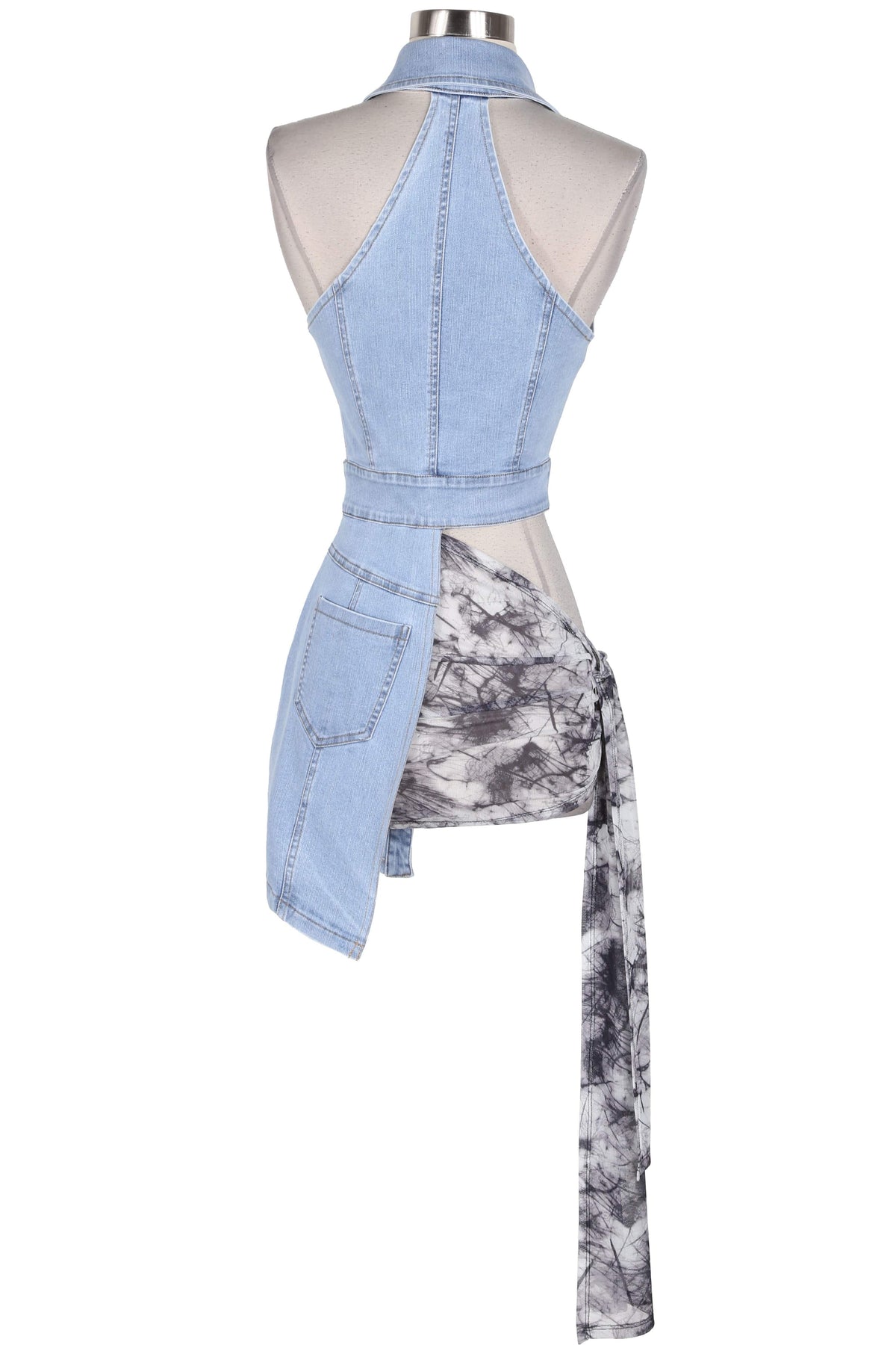 Women's Strapless Cutout Asymmetric Denim Mini Dress - photo 4