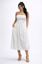 Women's Élan Muse Strapless Ruched Fit and Flare Midi Dress – front view