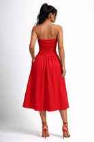 Women's Élan Muse Strapless Ruched Fit and Flare Midi Dress – back view