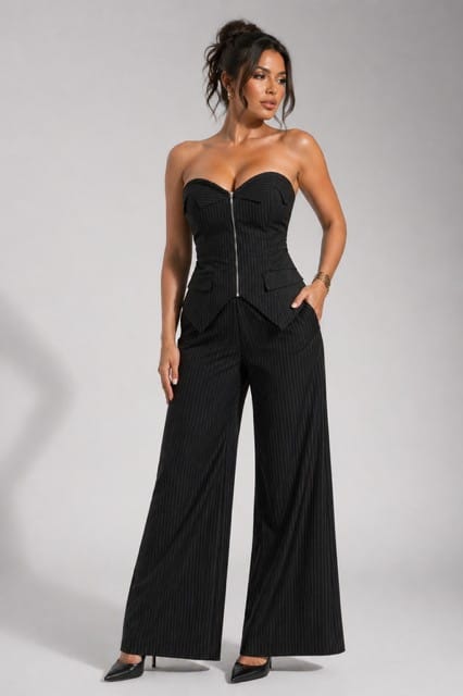 Women's Power Structure Strapless Corset Top & Wide Leg Pant Set – back view