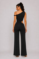 Women's After Midnight Cowl Neck Halter Flare Leg Jumpsuit – back view