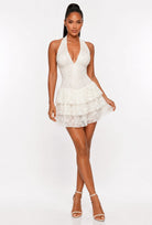 Women's Cream Moonlit Heiress Lace Halter Corset Ruffle Mini Dress – front view