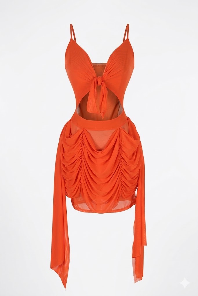 Women's Cutout Ruched Sheer Overlay Mini Dress - photo 2