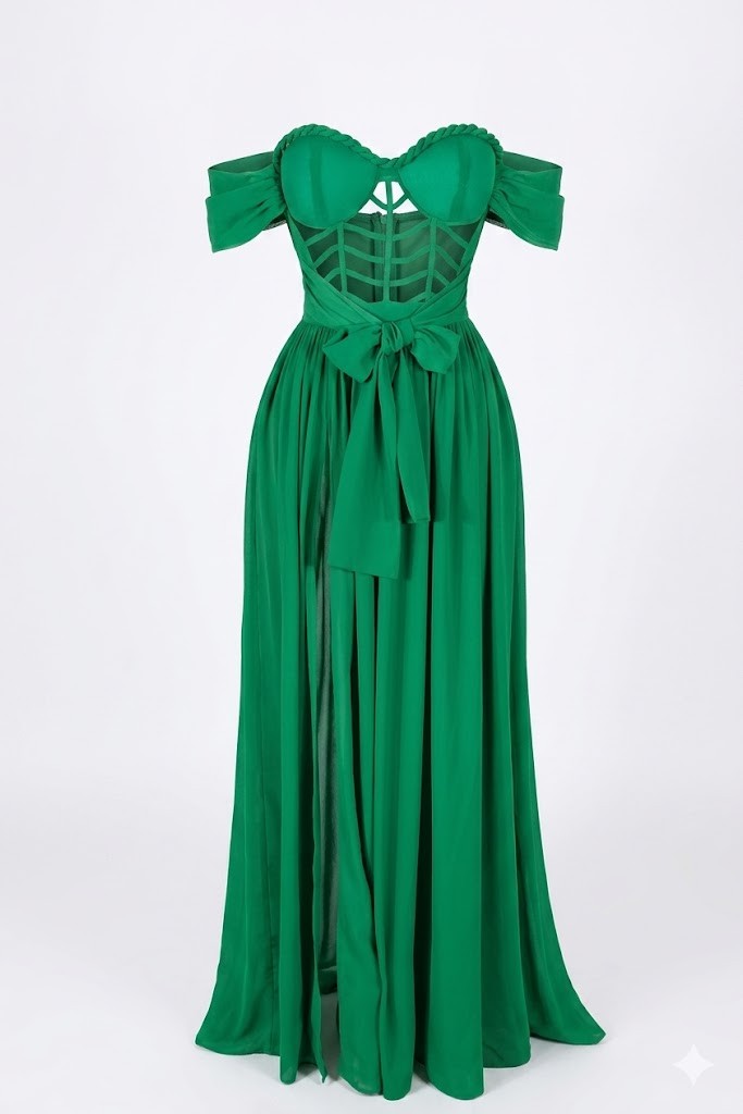 Women's Off-Shoulder Braided Trim Flowy Maxi Gown - photo 4