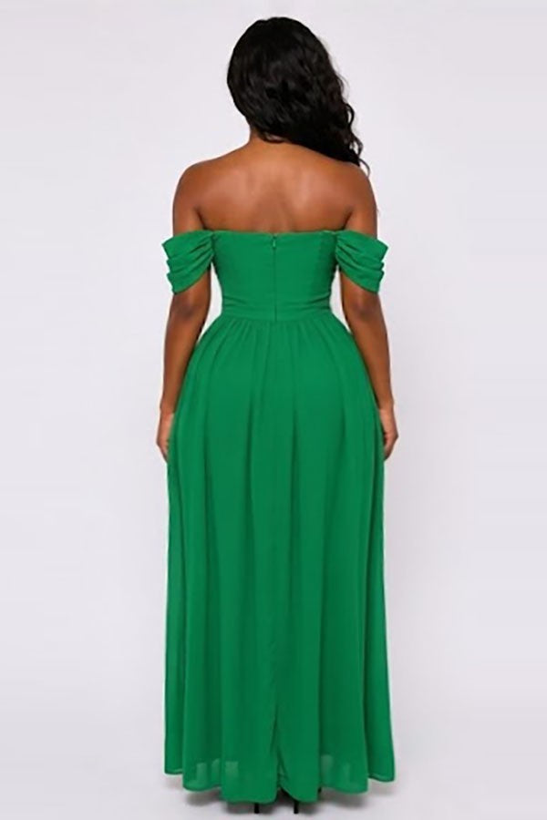 Women's Off-Shoulder Braided Trim Flowy Maxi Gown - photo 3