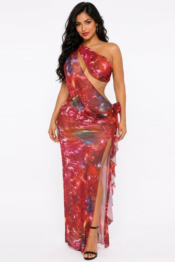 Women's Tie-Dye One-Shoulder Maxi Dress