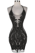 Women's black sequin halter sheer mesh mini dress - photo 2