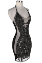 Women's black sequin halter sheer mesh mini dress - photo 3