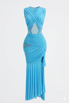 Women's Sleeveless Ruched Mesh Panel Maxi Dress - photo 4