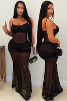 Women's Sheer Mesh Rope Detail Overlay Maxi Dress