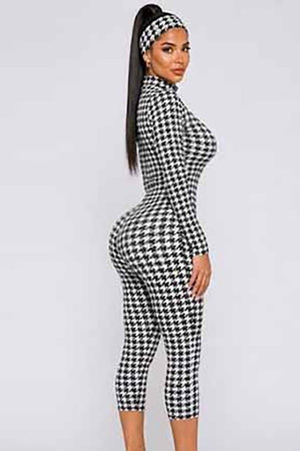 Women's Houndstooth Mock Neck Top & Capri Pants Set - photo 3