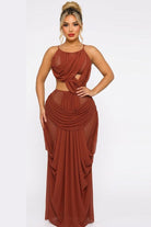 Women's Draped Ruched Cutout Maxi Dress