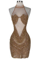 Women's gold sequin halter plunge sculpted cup mini dress - photo 4