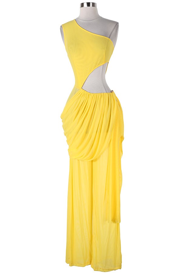 Women's One-Shoulder Cutout Sheer Wide-Leg Jumpsuit - photo 2