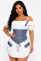 Women's Off-Shoulder Ruffle Top Lace-Up Denim Corset Mini Dress