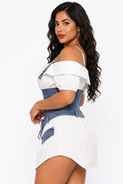 Women's Off-Shoulder Ruffle Top Lace-Up Denim Corset Mini Dress - photo 3