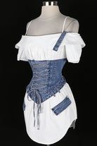 Women's Off-Shoulder Ruffle Top Lace-Up Denim Corset Mini Dress - photo 4
