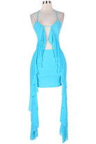 Women's Halter Deep V Ruffle Trim Asymmetric Mini Dress - photo 2