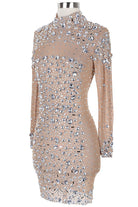 Women's Rhinestone Glitter Sheer Long Sleeve Mini Dress - photo 4