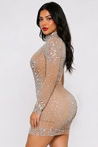 Women's Rhinestone Glitter Sheer Long Sleeve Mini Dress - photo 3
