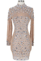Women's Rhinestone Glitter Sheer Long Sleeve Mini Dress - photo 2