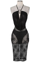 Women's Lace Halter Ring Plunge Midi Dress - photo 2