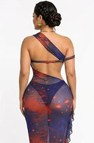 Women's Galaxy Print Mesh One-Shoulder Cutout Maxi Dress - photo 3