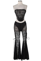 Women's Lace Strapless Corset Top & Bell-Bottom Pants Set - photo 2