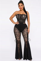 Women's Lace Strapless Corset Top & Bell-Bottom Pants Set