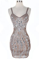 Women's Sheer Rhinestone Crystal V-Neck Bodycon Mini Dress - photo 4