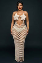 Women's Crochet Star Cup Halter Open-Knit Maxi Dress
