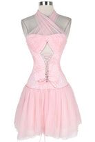 Women's pink lace corset halter tulle mini dress - photo 4