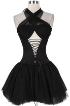 Women's black lace corset halter tulle mini dress - photo 4