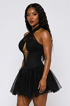 Women's black lace corset halter tulle mini dress - photo 2