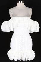 Women's white off-shoulder ruffle lace mini dress - photo 4