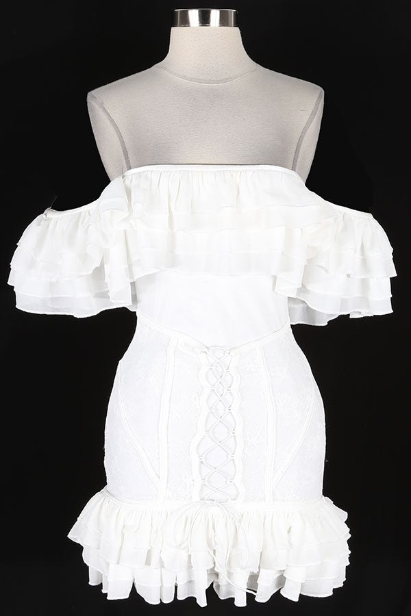 Women's white off-shoulder ruffle lace mini dress - photo 4